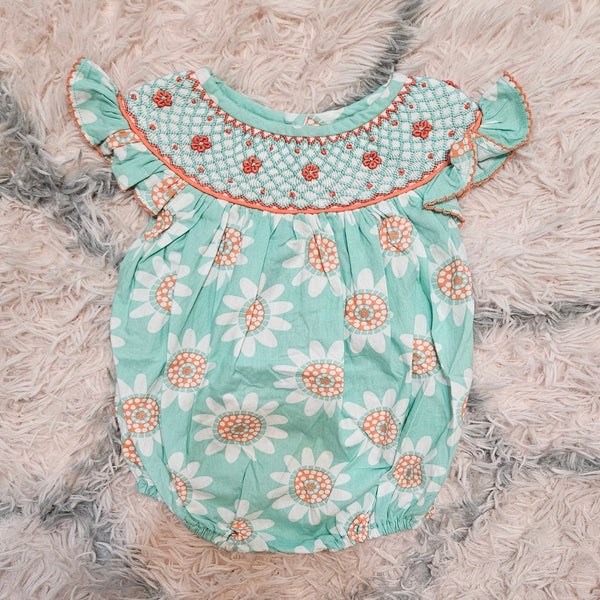 Coral-Mint Smocked Bubble