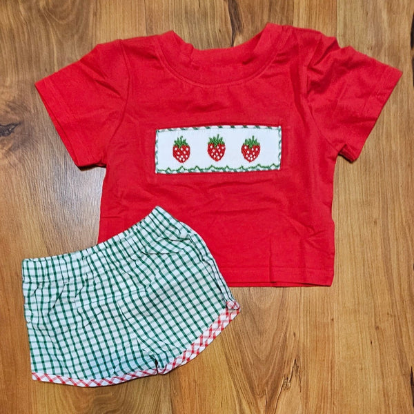 Strawberry Smocked Boy Short Set
