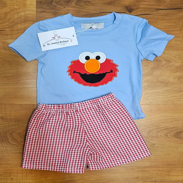 Red Monster Applique Boy Short Set