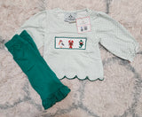 Cajun Christmas Hand Smocked Girl Pants Set