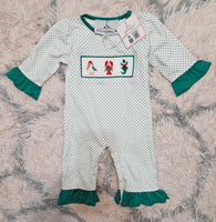 Cajun Christmas Hand Smocked Girl Romper