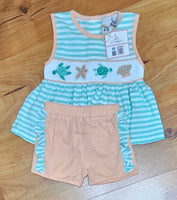 Sea Turtles Smocked Short Set