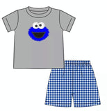 Cookie Monster Boy Applique Short Set