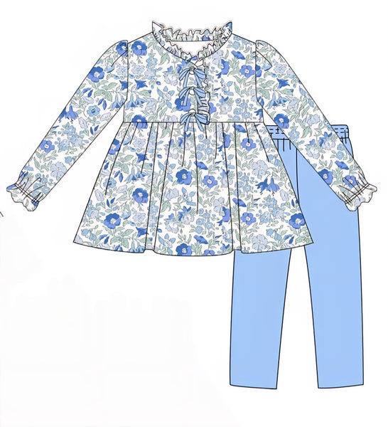 Blue flowers Pants Set