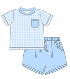 Blue Gingham Boy Short Set