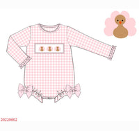 Turkey Hand Smocked Girl Bubble