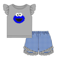 Cookie Monster Applique Girl Short Set