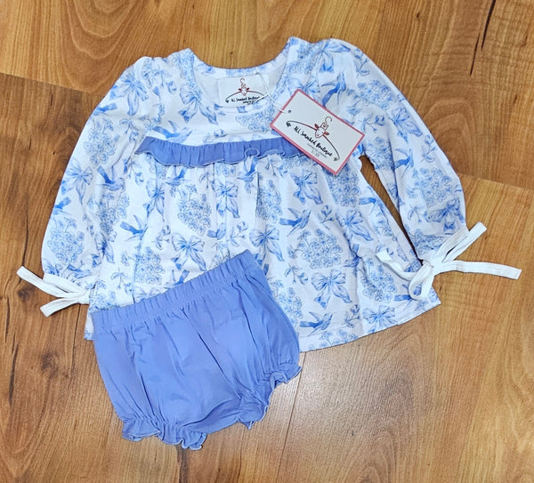 Blue Toile Diaper Set