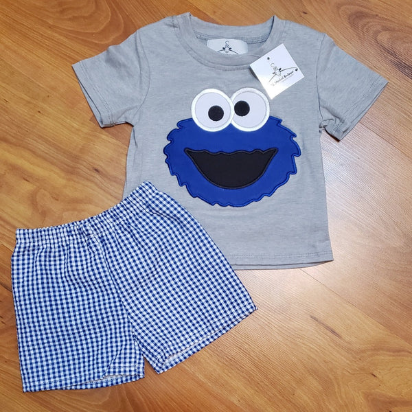 Cookie Monster Boy Applique Short Set