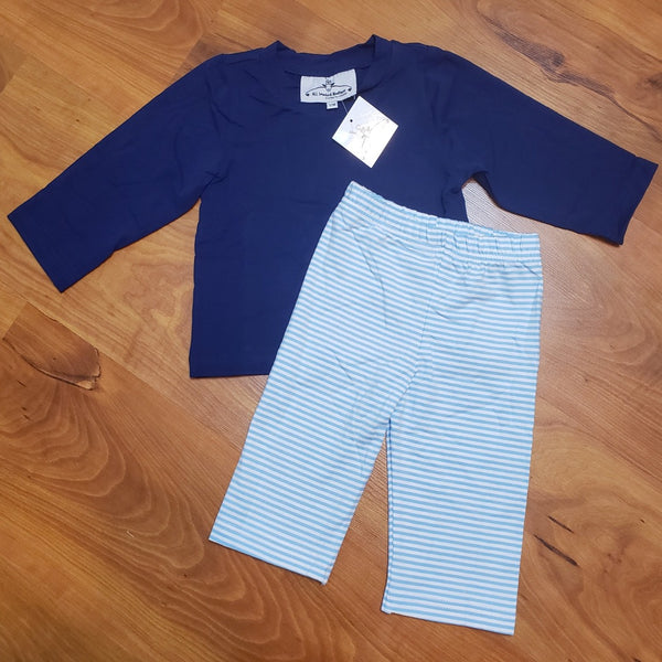 Navy & Light Blue Stripe Pants Set