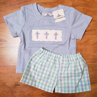 Cross Smocked Boy Short Set