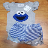 Cookie Monster Applique Girl Short Set