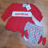 Merry Christmas Hand Smocked Girl Diaper